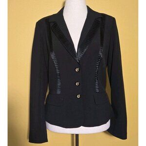 Cache Black Tuxedo 12 Silk Trim Jacket Lined Classic Blazer Womens Single Breast